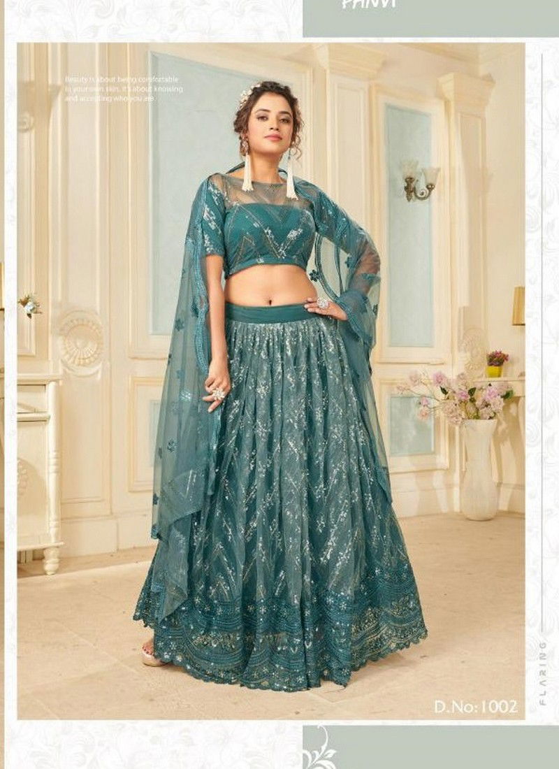 PANVI GLAMOUR Latest Fancy Heavy Designer Wedding Wear Soft Net Sequence Thread Dori Work Lahenga Choli Collection